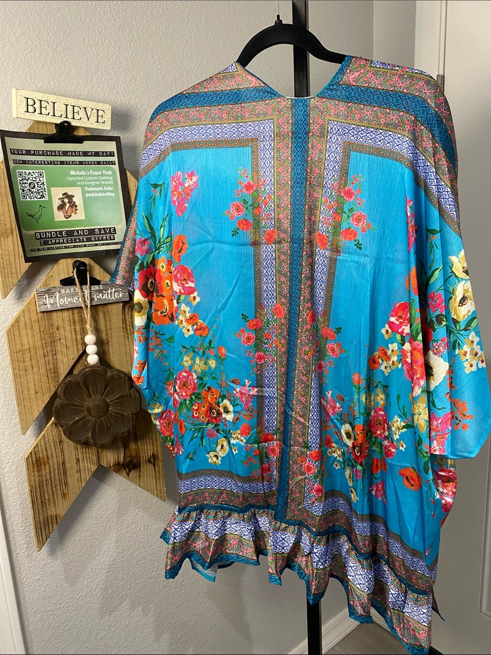 Umgee Turquoise Floral Kimono M NWT - Picture 4 of 4
